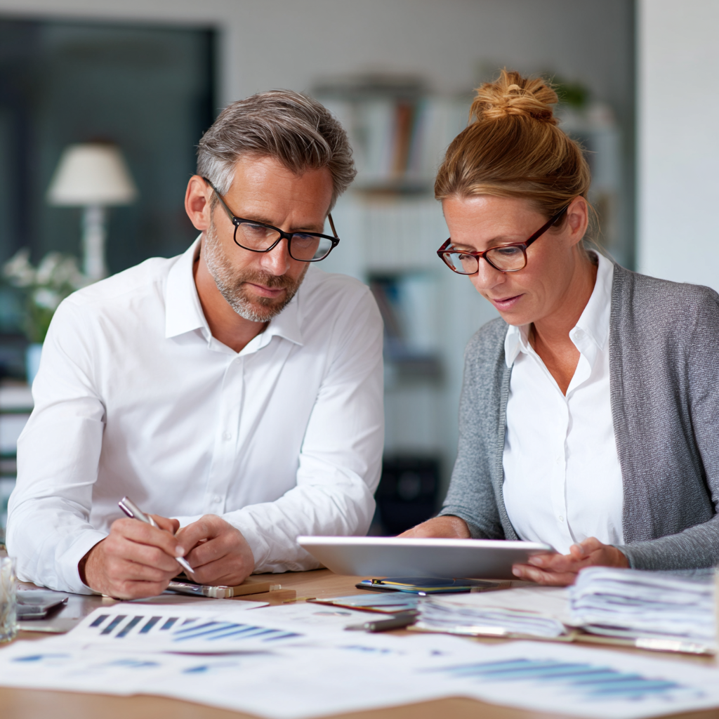 manažer kontorluje rast a zisk firmy s učtovníkom