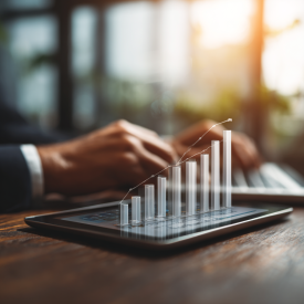 tablet s grafom, ktorý ukazuje zisk a prosperitu učtovníckych veci, rastuca firma